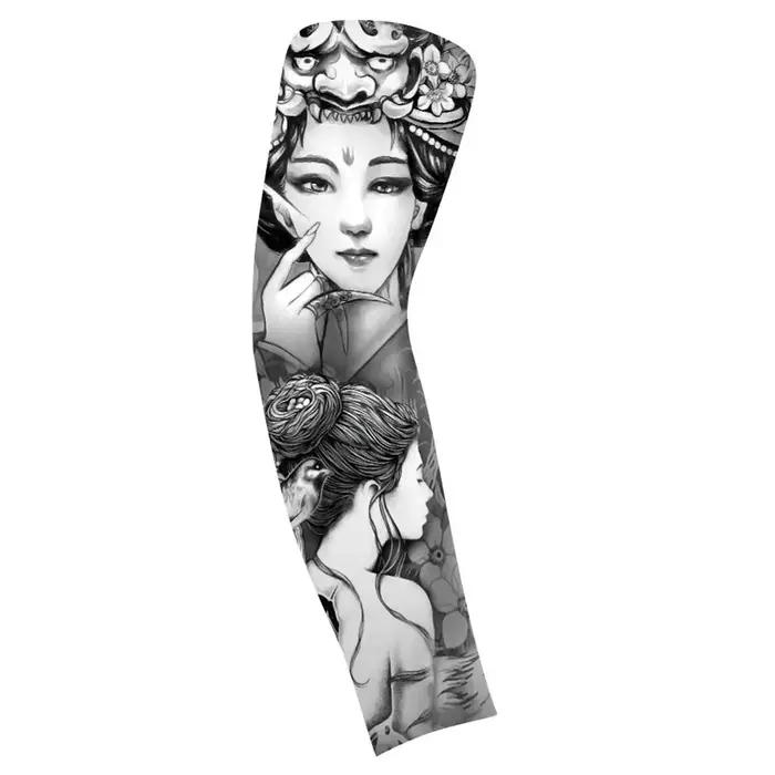Manchon de bras à motif floral, effet tatouage, élastique, respirant, protection solaire, en soie glacée fine, pour hommes et femmes