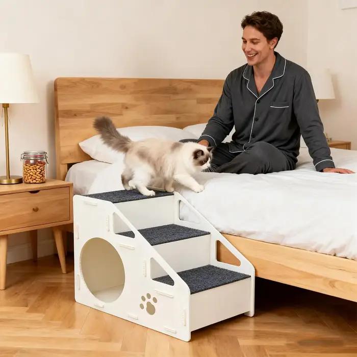 Rampes d'escalier sécurisées pour chiens, antidérapantes, pour chats, chaton en 4 étapes, maison pour lit haut, canapé, zone de jeu, petits, moyens et grands chats