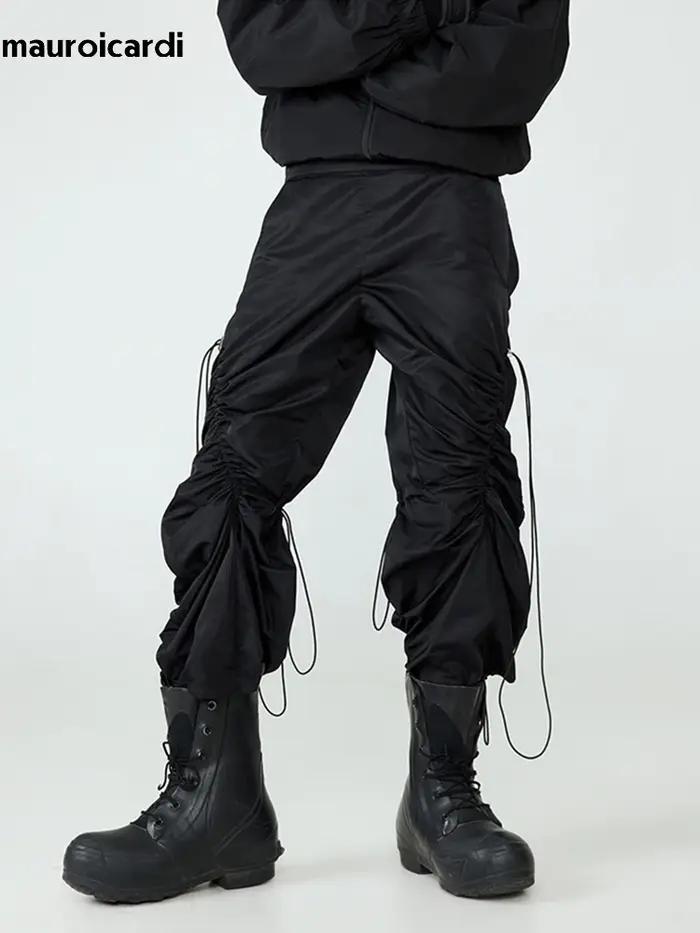 Mauroicardi-Pantalon Baggy Noir à Jambes Larges pour Homme, Taille artificiel astique, Long, Décontr
