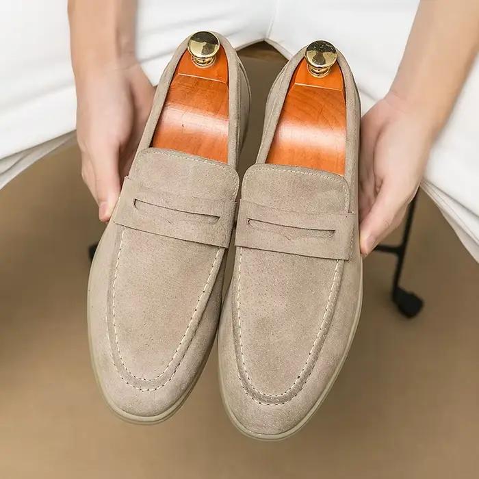 Chaussures pour homme en cuir suédé rétro de créateur, mocassins à enfiler, chaussures habillées Pen