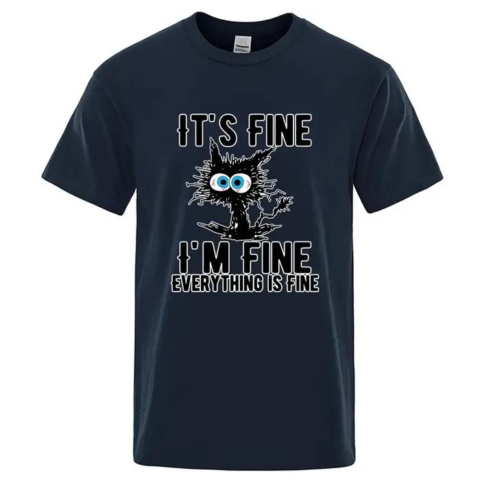 T-shirt homme haute qualité 100% coton drôle Cool chat imprimé T-shirt décontracté homme manches cou