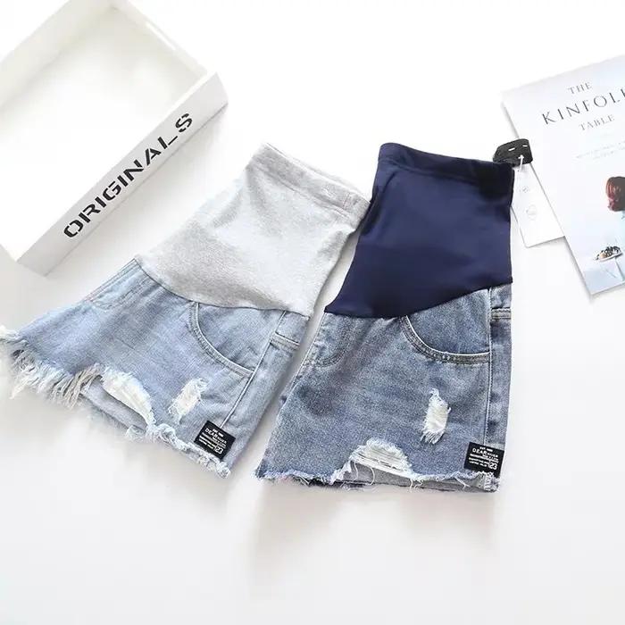 Jeans de maternité pour femmes enceintes, Shorts de grossesse en Denim, taille basse, grande taille, pantalons amples, vêtements d'extérieur