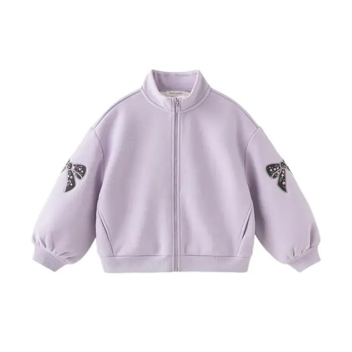 Veste en velours tricoté pour filles, style fashion, hiver, col rond, coton polyester, ajustement parfait, épaisseur lourde, fermeture éclair, pour 3-12 ans, occasions spéciales et quotidiennes