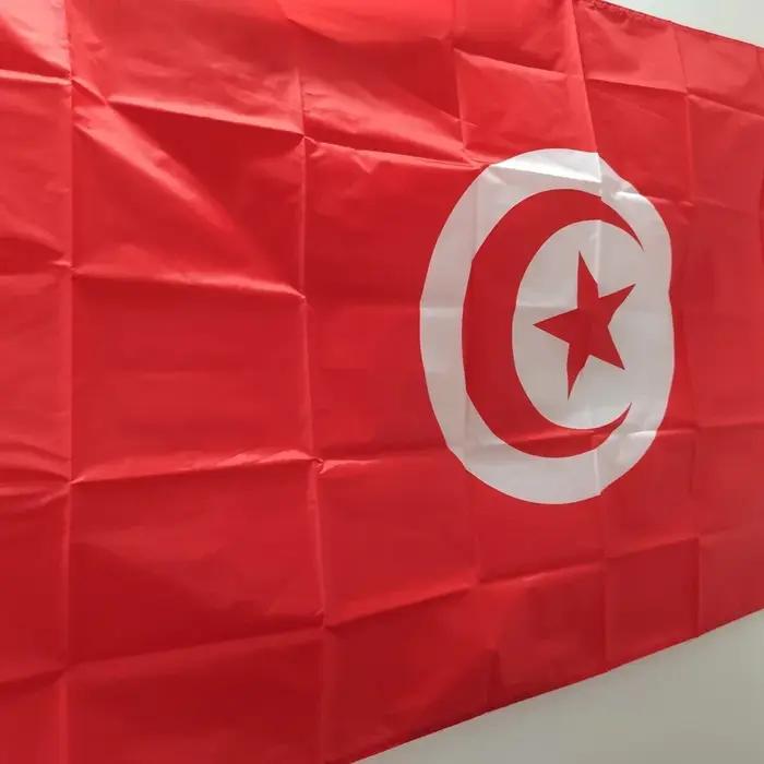 Drapeau National Tunisien 90x150cm Polyester Étoile Rouge Croissant Décoration Patio Balcon Occasion Spéciale