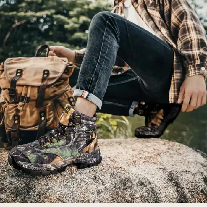 Bottes de camouflage montantes pour hommes résistantes à l'usure et respirantes pour la chasse et la randonnée en plein air