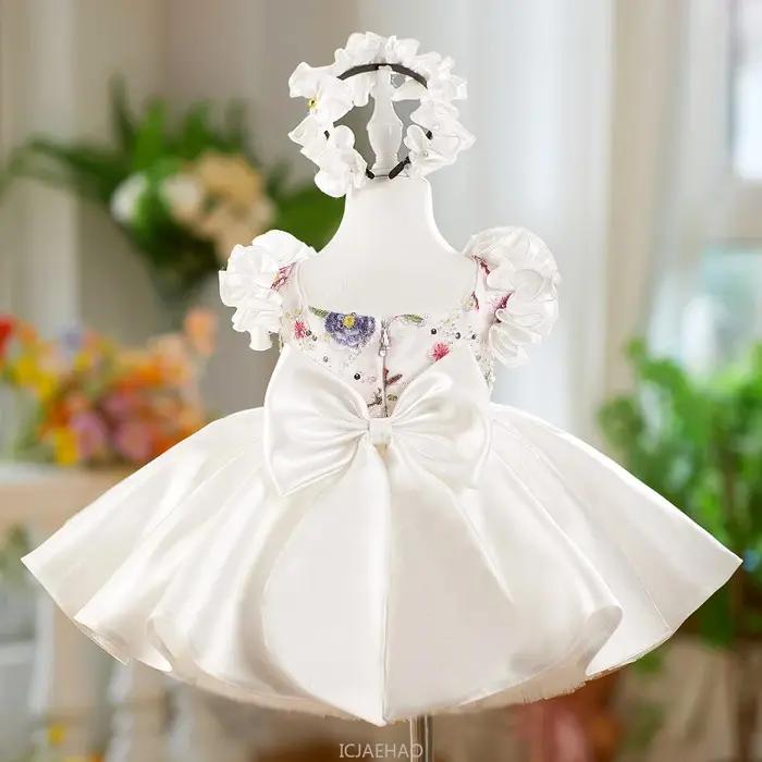 Robe de mariée en Satin blanc pour filles, tenue de princesse Tutu à manches flottantes, vêtements p