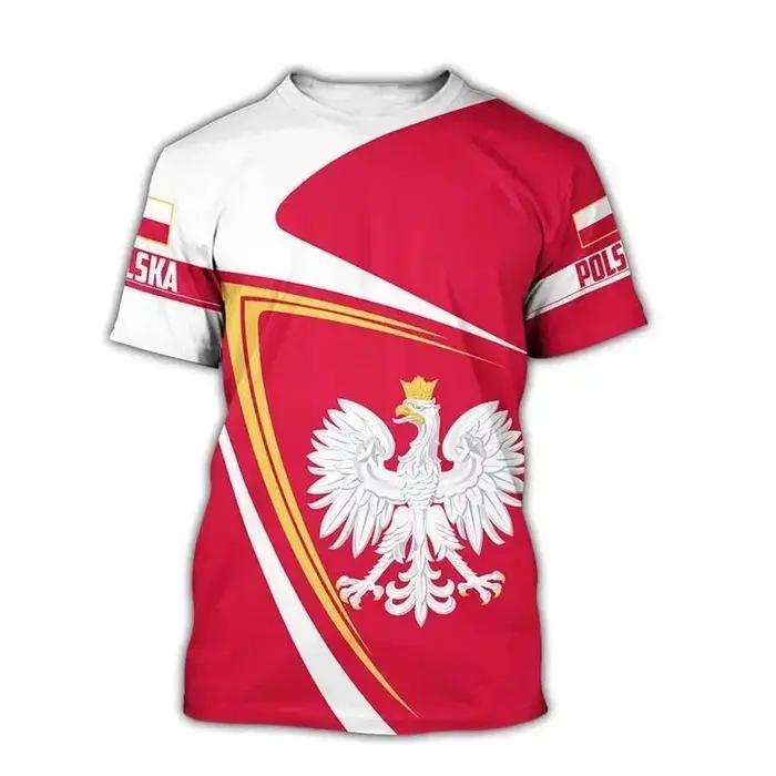 T-shirt imprimé 3D à thème drapeau de Pologne pour hommes et femmes, tee-shirt d'été à séchage rapide, respirant, mode urbaine, vêtements décontractés, coupe ample, manches courtes