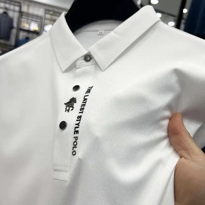Haute qualité Ice Silk manches courtes hommes polo shirt été nouvelle marque mode broderie DESIGN TOP respirant cool t