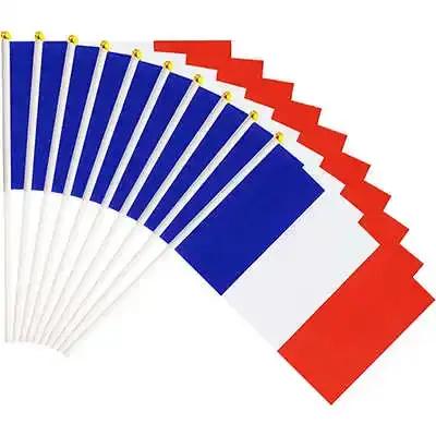 10 drapeaux français 14x21cm avec bâton pour agiter à la main, décoration pour la Coupe du Monde de