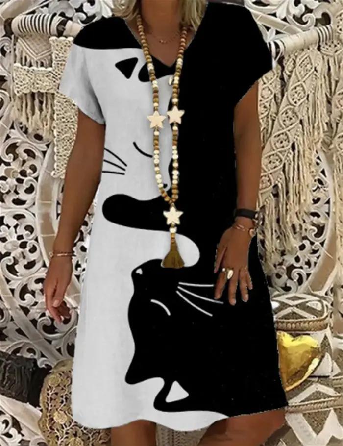 Robe d'été à imprimé chat 3D pour femmes