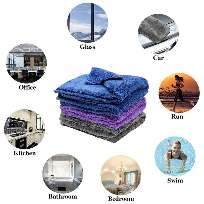 Serviette de nettoyage et de séchage en microfibre pour lavage de voiture, 3/5/10 pièces, chiffon de