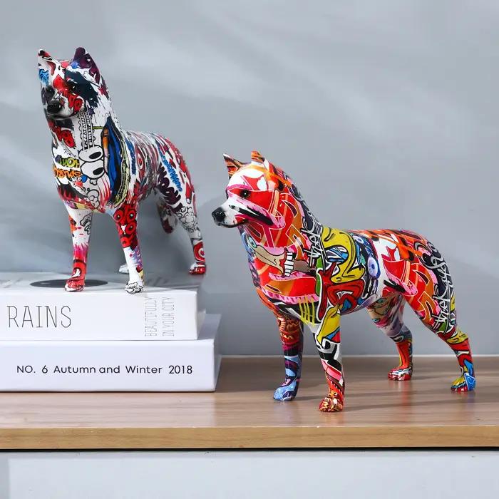 Statue de chien husky en résine faite à la main