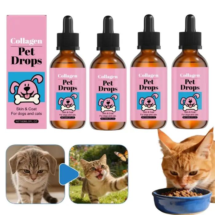 Gouttes de collagène pour animaux de compagnie 60 ml, complément pour la peau et le pelage des chien