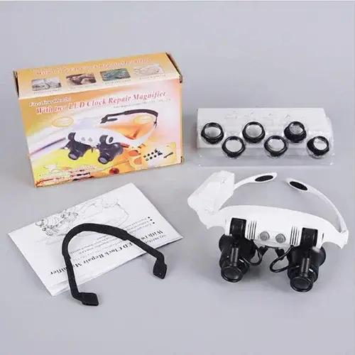 Loupes 10X 15X 20X 25X 2LED Lampe Tête Loupe Bijoutier Sauna bande