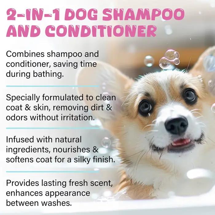 GJYC PET Shampooing pour chien 2 en 1 Parfum de poudre pour bébé Doux Hypoallergénique Équilibré au pH Nettoyage pour toutes les races