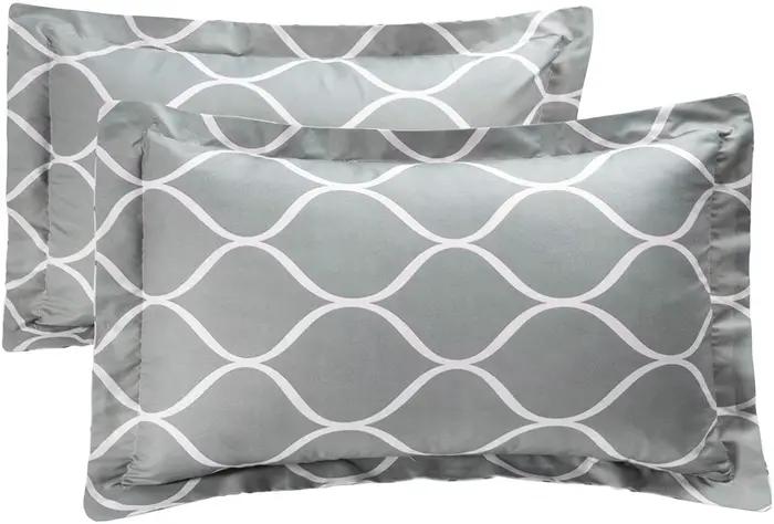 Parure de lit double en polyester gris, géométrique, couette, 2 pièces