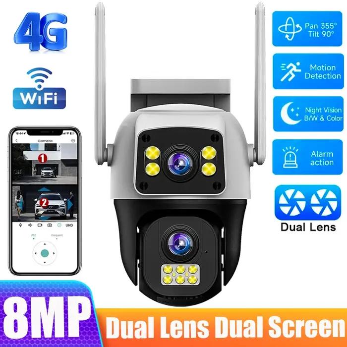 Caméra surveillance 4G 8MP double écran - Détection humaine PTZ wifi extérieur sécurité maison