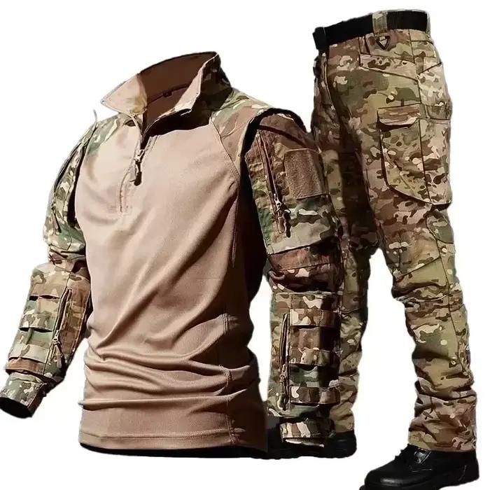 Ensemble tactique camouflage chasse professionnel - Veste + pantalon multi-poches résistant au vent