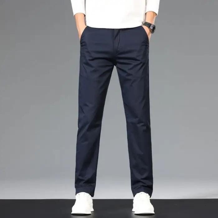 Pantalon décontracté pour homme en coton respirant (97 %) – Collection Printemps-Été – Coupe droite