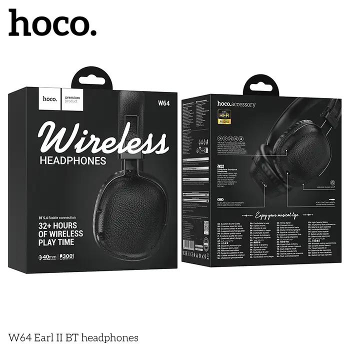 HOCO W64 sur l'oreille Bluetooth 5.4 casques sans fil grand écouteur en cuir cache-oreilles pliable musique sport casque avec microphone
