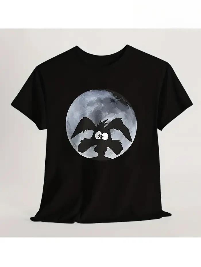T-shirt imprimé Fun Howling Wolf/Coyote Moon Dog - T-shirt style bohème noir et blanc à motif Lobo p