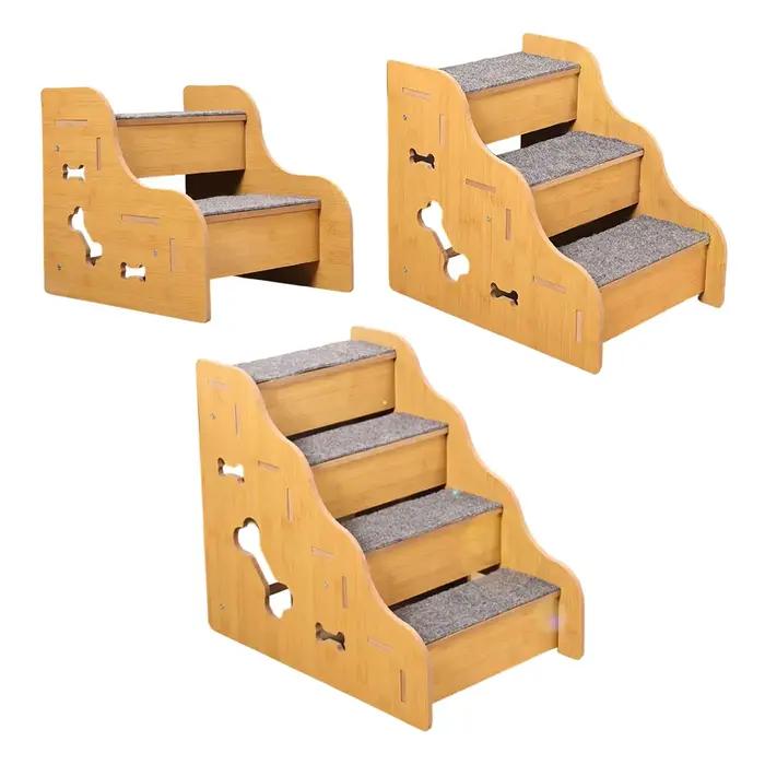 Escaliers pour chiens de 2 à 4 étapes en bois antidérapants pour petits chiens et chats âgés pour meubles intérieurs occasions spéciales cadeaux de Noël