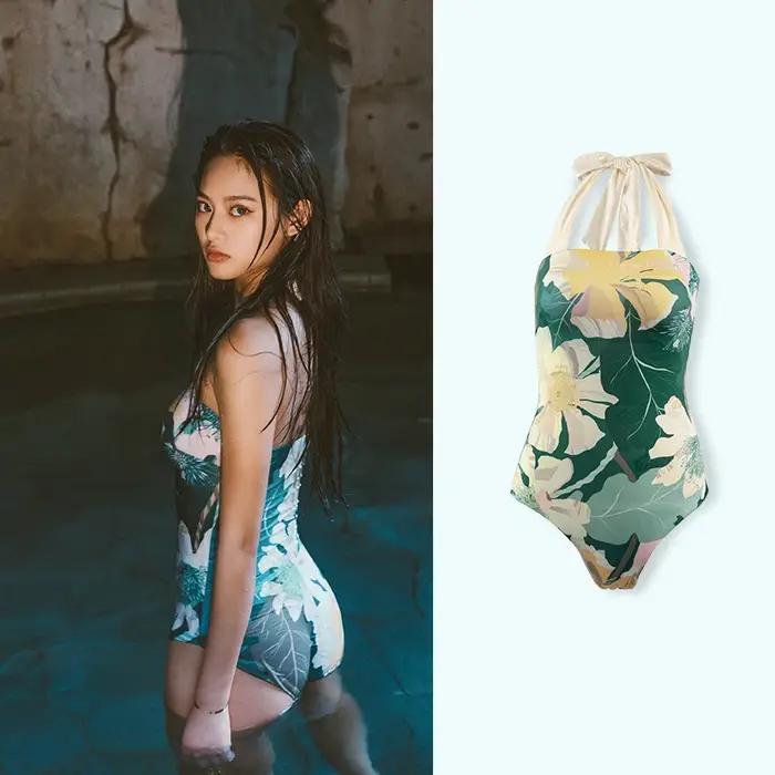 Maillot de bain une pièce Nu-June avec motif fleuri pour femmes, push up, design backless, tricoté en polyester et élasthanne, idéal pour les femmes qui cherchent un look élégant et confortable à la plage ou lors de sorties estivales