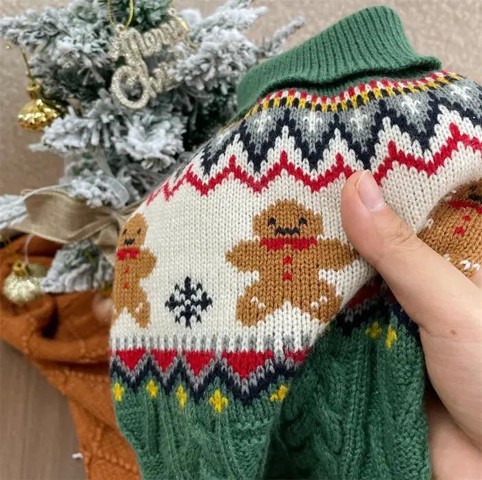 Noël rouge vert renne col haut pull doux pour chien chiot vêtements d'hiver