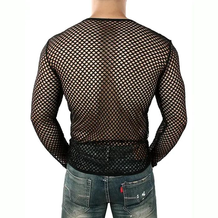 Hommes Transparent Sexy maille t-shirt nouveau voir à travers résille à manches longues Muscle sous-vêtements discothèque fête effectuer top t-shirts