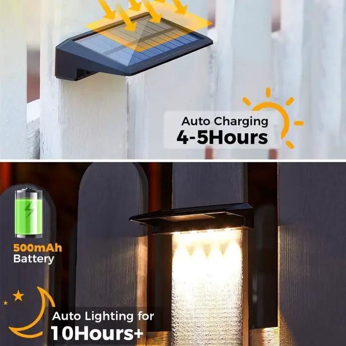 Paquet de 2 appliques murales solaires 4 LED lumières de clôture solaire