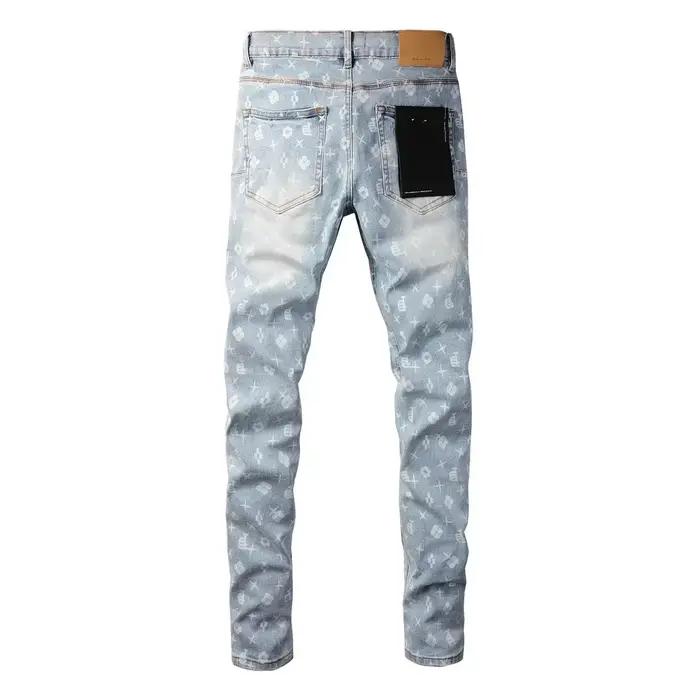 2025 pantalon imprimé Jean américain 9089 Style taille haute coupe ample jambe droite jean bleu mode