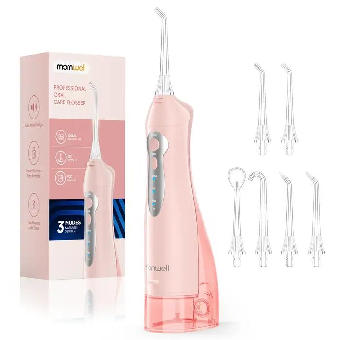 Irrigateur buccal Mornwell D52 rechargeable avec 5 buses interchangeables pour hygiène bucco-dentaire optimale et fraîcheur constante pour adultes occasions spéciales
