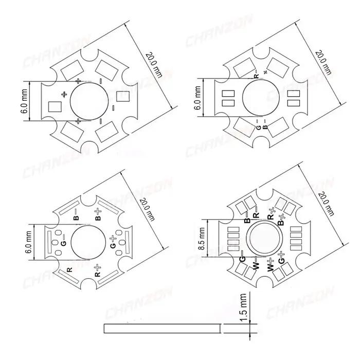 Dissipateur thermique étoile 1W 3W 5W, panneau PCB SMD, plaque de Base en aluminium, substrat, Circu