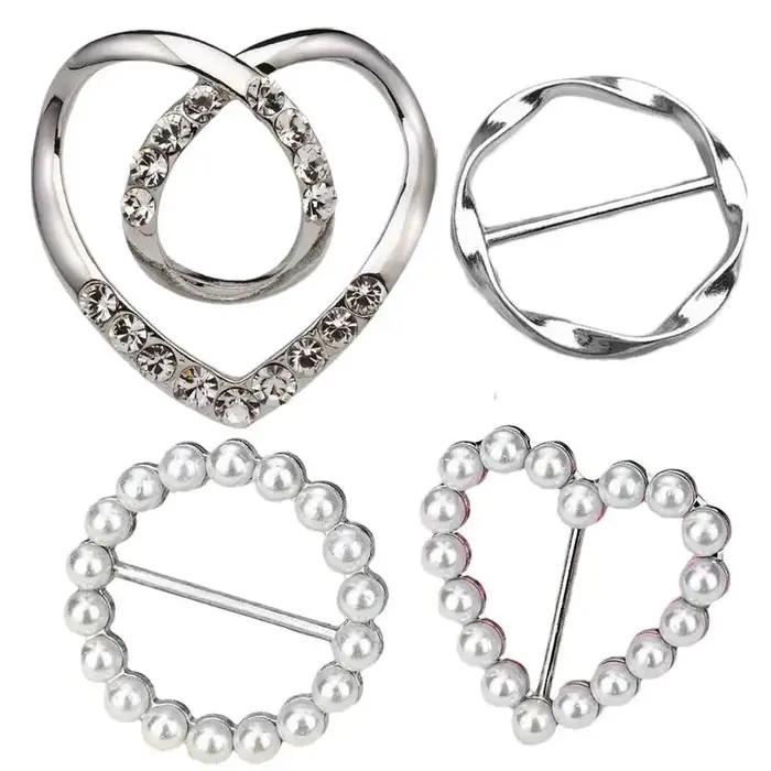 4 pièces anneau en métal taille bouton écharpe bouton mode coin ourlet taille noué broches femmes T-