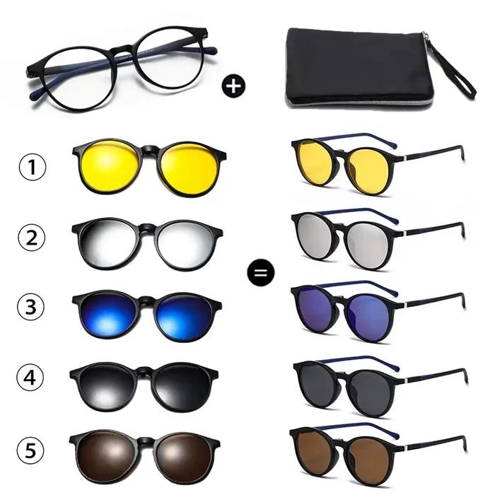 KAMMPT-Ensemble de Lunettes de Soleil Vintage Rondes pour Femme, Verres Polarisés de Résubdivision,