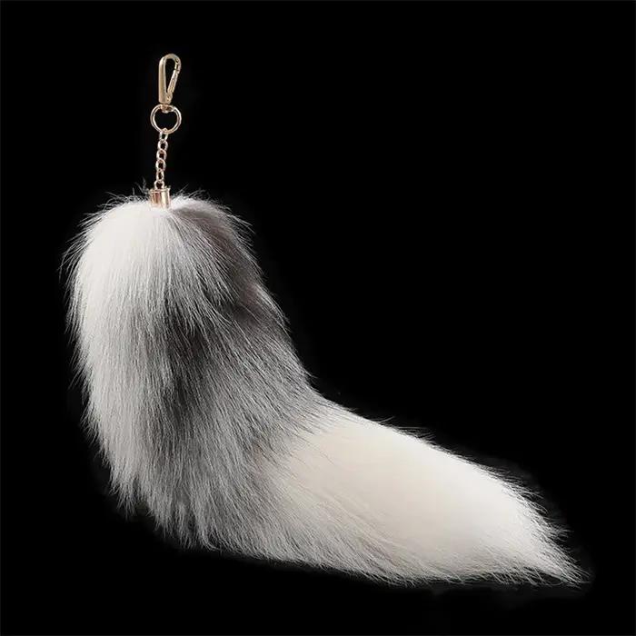 Porte-clés en véritable queue de renard de 40 cm, grande queue de loup en peluche mignonne, breloque de sac, porte-clés, sangle de voiture, chaîne, vente en gros
