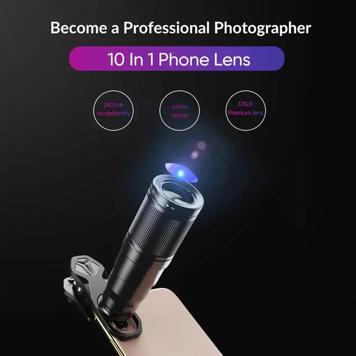 Objectif APEXEL 22X 10en1 pour Smartphone iPhone Samsung Téléobjectif Macro Fish Eye Lentille Téléscope