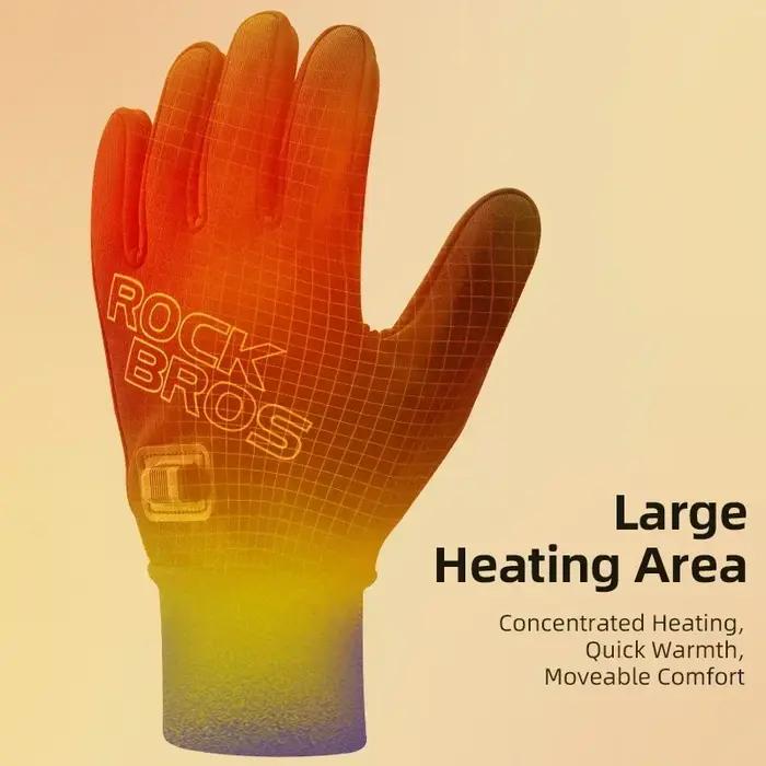 ROCKBROS gants chauffants USB écran tactile rechargeable bout des doigts grande zone de chauffage