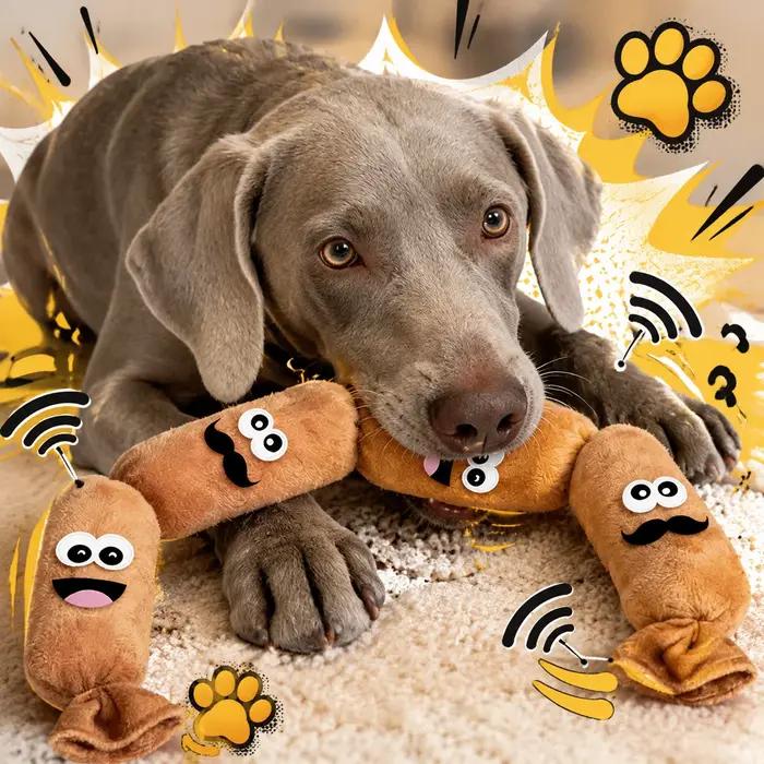 Jouet sonore pour chien en peluche segmenté en forme de saucisse