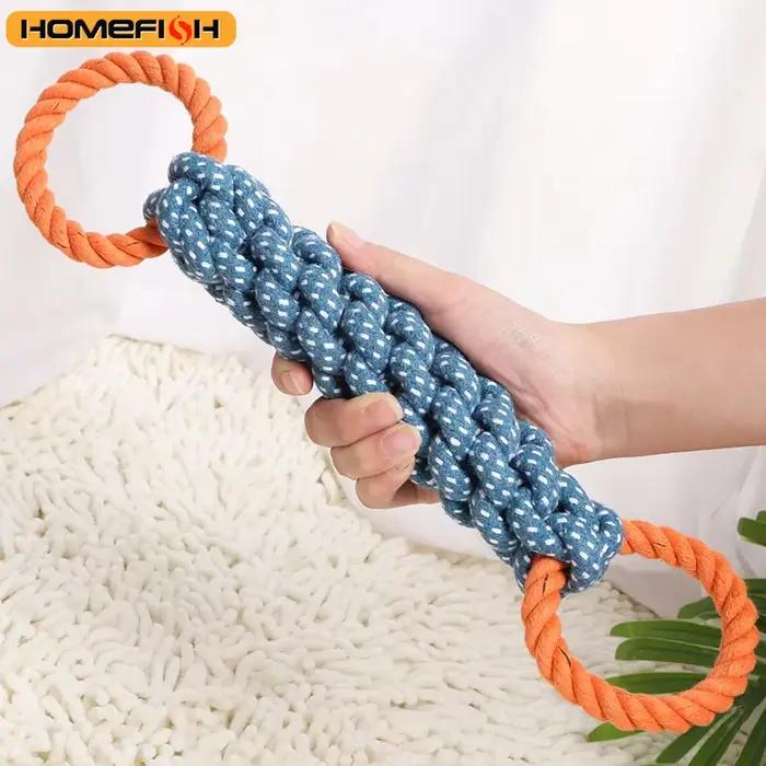 Jouet en corde pour chien en mélange de coton à double anneau - Durable, résistant aux morsures et i
