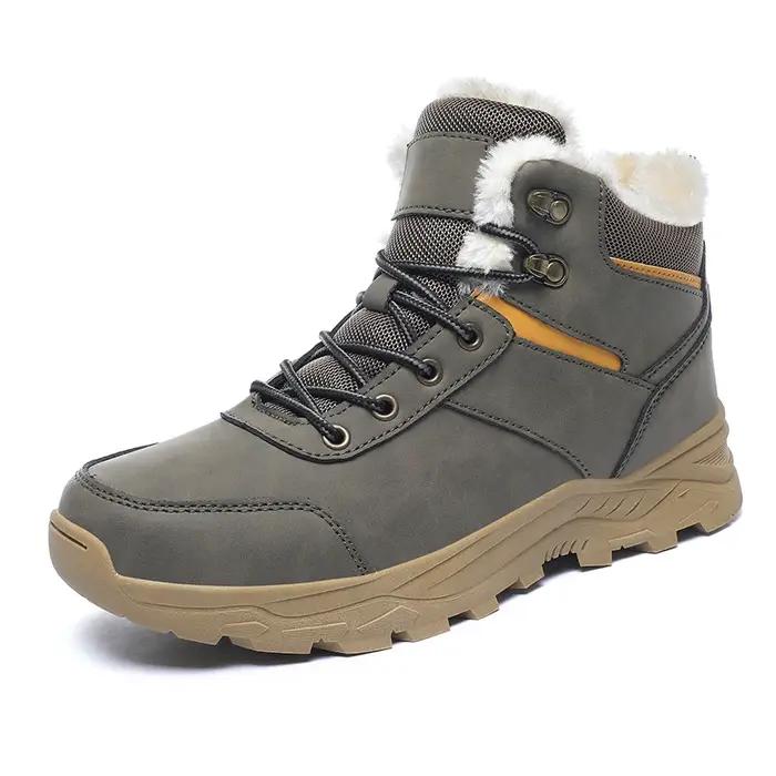 Bottes de neige pour hommes en peluche courte, bout rond, talons faibles, semelles en caoutchouc, bottes de randonnée hivernale pour homme