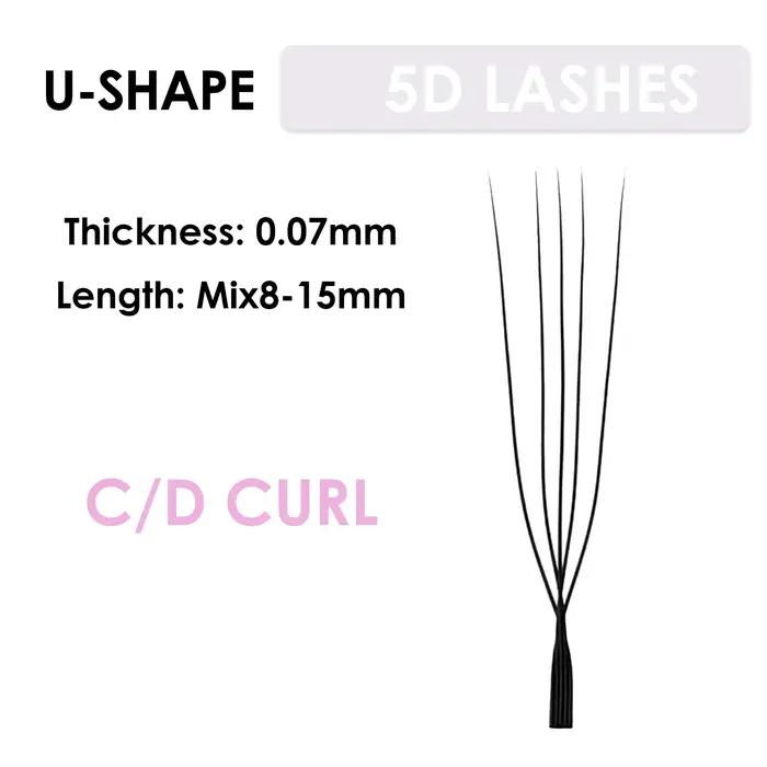 SEEDEW 5 étuis/Lot Extensions de cils 5D en forme de U naturel doux 5D U