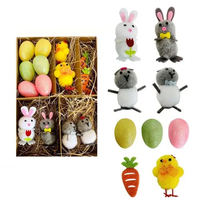 Ornement artisanal de Pâques : Œufs de Pâques, figurine réaliste de lapin et poussin, lapin mignon, poulet, pour fête festive