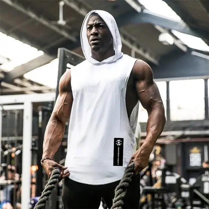 Vêtements de gymnastique à capuche été coton Fitness débardeurs côté ouvert hommes entraînement Muscles gilets