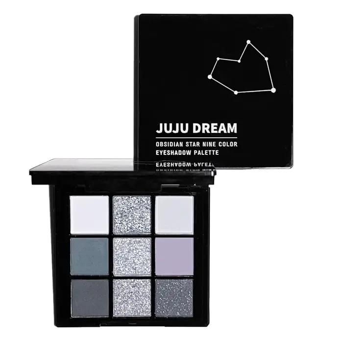 Palette de fards à paupières à 9 ombres : Black Swan, Smoky, Black Dark, Grey Silver Glitter, finition mate, longue durée et facile à colorer