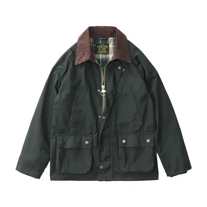 Veste en toile cirée pour homme, nouvelle collection, style rétro américain, col en velours côtelé kaki
