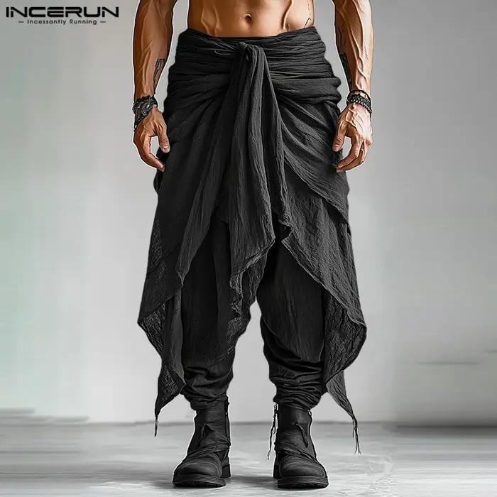 Mode INCERUN été printemps hommes pantalons décontractés sarouel plissé