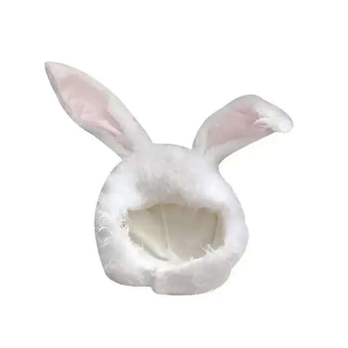 Chapeau d'hiver avec oreilles de lapin mignon et moelleux pour femmes et filles, accessoire de performance et de fête, blanc ou noir