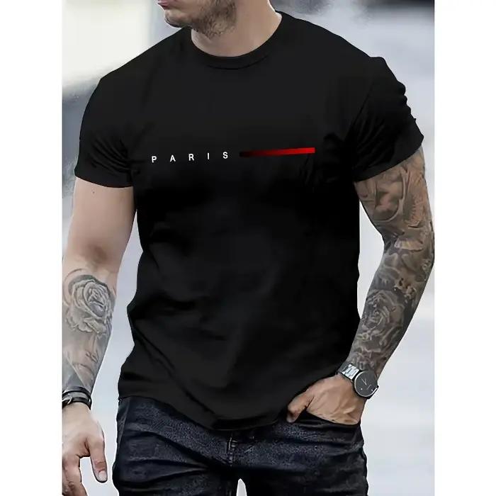 T-shirt pour homme avec imprimé slogan Paris et accent rouge