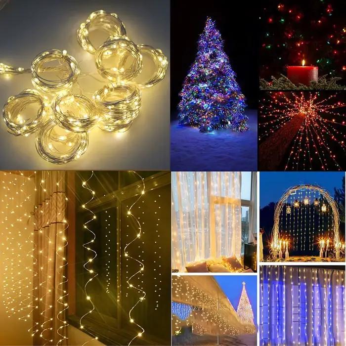 Lumières dégradées de rideau de LED, batterie USB, 62 guirlandes lumineuses, guirxiété de Noël, fête